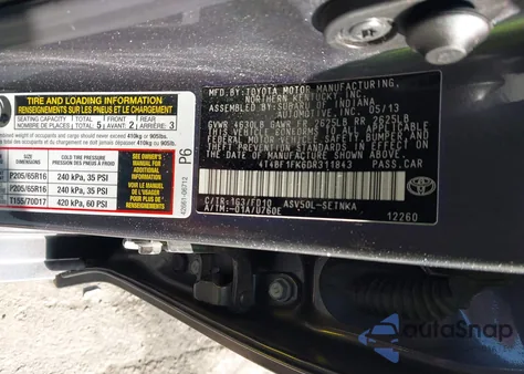 2013 Toyota Camry Le z USA, uszkodzony, nr VIN 4T4BF1FK6DR311843